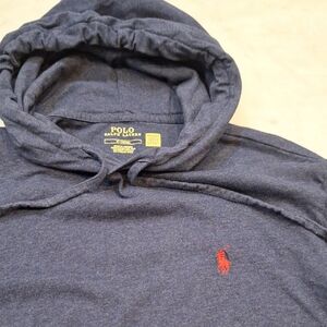 Polo Ralph Lauren Jersey Hooded Longsleeve Tshirt Blue Pullover Red Pony Sz Med